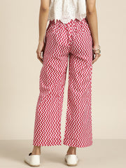 Pink Cotton Ethnic Print Palazzos – Straight Fit – Slip-On Waist