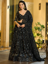 Black Sequinned Embroidered Lehenga – Round Neck – Dupatta Included