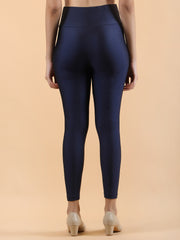Navy Blue Shimmer Nylon Jeggings – High Waist – Solid