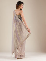 Grey Embellished Tissue Saree – Embellished Border – Beads and Stones