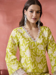 Black Floral Cotton Straight Kurta – V-Neck