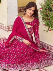 Pink & Silver Embroidered Georgette Lehenga – Sequinned – Semi-Stitched with Dupatta