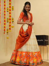 Orange & Gold Zari Lehenga – Semi-Stitched – With Dupatta & Unstitched Blouse