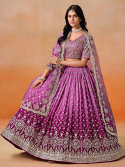 Pink Embroidered Georgette Lehenga – Mirror Work – Semi-Stitched with Dupatta