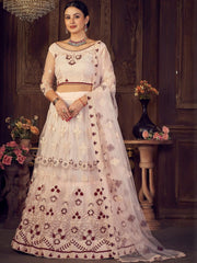 Pink Thread Work Embroidered Lehenga – Round Neck – Dupatta