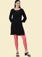 Shimmer Solid Nylon Elastane Leggings – Wide Waistband – Ankle Length