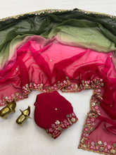 Double Colour Shaded Georgette Chiffon Saree – Multi Sequin Embroidered