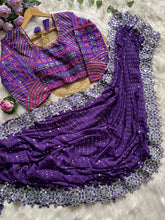 Purple Heavy Faux Georgette Saree – Heavy Coading Lace Border – Mirror and Sequin Work