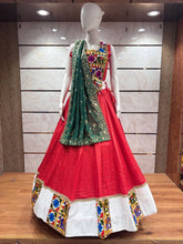 Red Flared Rayon Cotton Lehenga Choli Set – Round Neck – Gamthi & Mirror Work