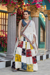 Ajrakh Print Khadi Cotton Lehenga Choli Set – Drawstring Waist – Hand Block Print & Real Shells