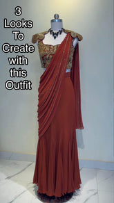 Georgette Lehenga Saree – Attached Pallu – Embroidery Sequins Work