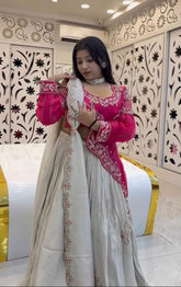 Embroidered Gold Crush Crop Top Lehenga Set – Sequence Work