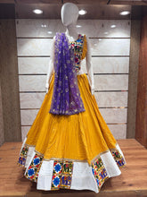 Yellow Flared Rayon Cotton Lehenga Choli – Round Neck – Gamathi and Mirror Work