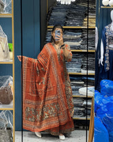 Printed Cotton A-Line Kurti Set – V-Neck – Sequin Handwork