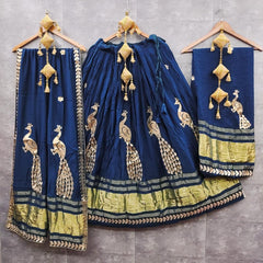 Blue Flared Modal Gajji Silk Lehenga – Gota Work