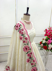 Chinon Silk Embroidered Gown Pant Dupatta Set – Full Sleeve – 5mm Sequin Work