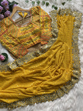 Yellow Faux Georgette Saree – Heavy Coading Lace Border – Mirror and Sequin Work
