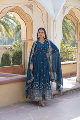 Georgette Flared Gown – V-Neck – Zari & Sequins Embroidered