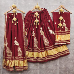 Maroon Flared Modal Gajji Silk Lehenga – Gota Work