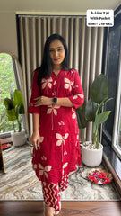 Jaipuri Cotton A-Line Kurti with Plazzo – V-Neck – Pocket