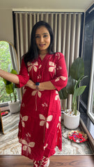 Jaipuri Cotton A-Line Kurti with Plazzo – V-Neck – Pocket