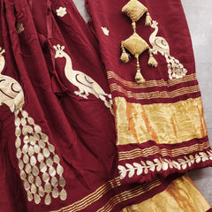 Maroon Flared Modal Gajji Silk Lehenga – Gota Work