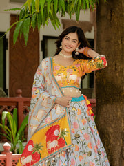 Crepe Silk Foil Print Lehenga Set – Drawstring Waist – Codi Lace Border