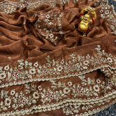 Brown Embroidered Chiffon Saree – Sequins and Thread Work