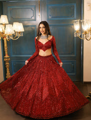 Embroidered Georgette Lehenga Set – Sequins Work – Thread and Dori Embellishment