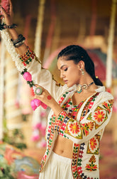 Cotton Embroidered Lehenga, Blouse & Koti Set – Ruffled Lehenga – Embroidery Work