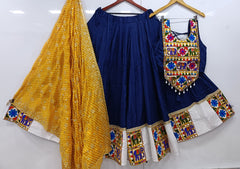 Red Flared Rayon Cotton Lehenga Choli Set – Round Neck – Gamthi & Mirror Work