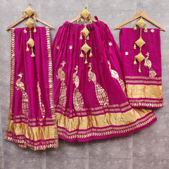 Rani Pink Flared Modal Gajji Silk Lehenga – Round Neck – Gota Work