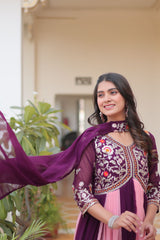 Sequin Thread Embroidered Fox Georgette Gown – Micro Cotton Lining – Dupatta Set