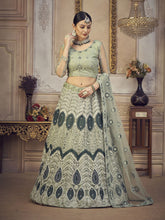 Lime Green Embroidered Lehenga – Beads & Stones – Semi-Stitched with Dupatta