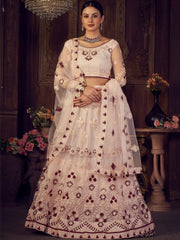 Pink Thread Work Embroidered Lehenga – Round Neck – Dupatta