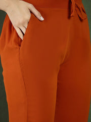 Orange Floral Embroidered Georgette Kurta Set – V-Neck – Sequinned