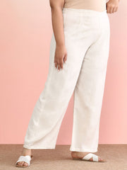 Off-White Flared Rayon Palazzos – Ethnic – Slip-On Waist