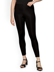 Black Solid Shimmer Blended Leggings – Ankle Length – Slip-On