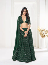 Green Sequinned Embroidered Lehenga – Round Neck – Dupatta Included