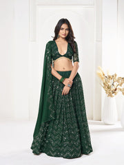 Green Sequinned Embroidered Lehenga – Round Neck – Dupatta Included