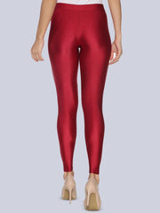 Red Solid Nylon Blend Leggings – Ankle Length – Shimmer Finish