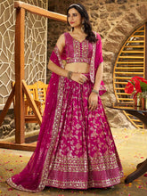 Pink & Gold Embroidered Silk Lehenga – Sequinned – Semi-Stitched with Dupatta