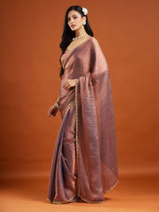 Pink Banarasi Silk Blend Saree – Woven Border – Zari Work