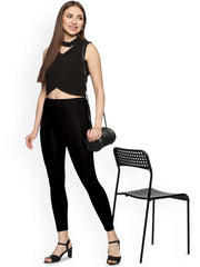 Black Solid Shimmer Blended Leggings – Ankle Length – Slip-On