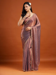 Pink Banarasi Silk Blend Saree – Woven Border – Zari Work