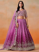 Pink Embroidered Georgette Lehenga – Mirror Work – Semi-Stitched with Dupatta