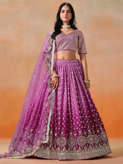 Pink Embroidered Georgette Lehenga – Mirror Work – Semi-Stitched with Dupatta
