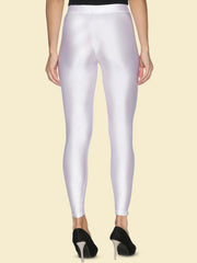 White Solid Shimmer Nylon Elastane Leggings – Ankle Length – Slip-On