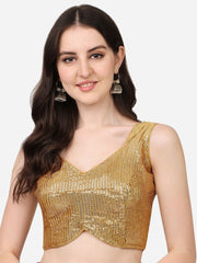 Gold Embroidered Georgette Blouse – Sweetheart Neck – Sequinned