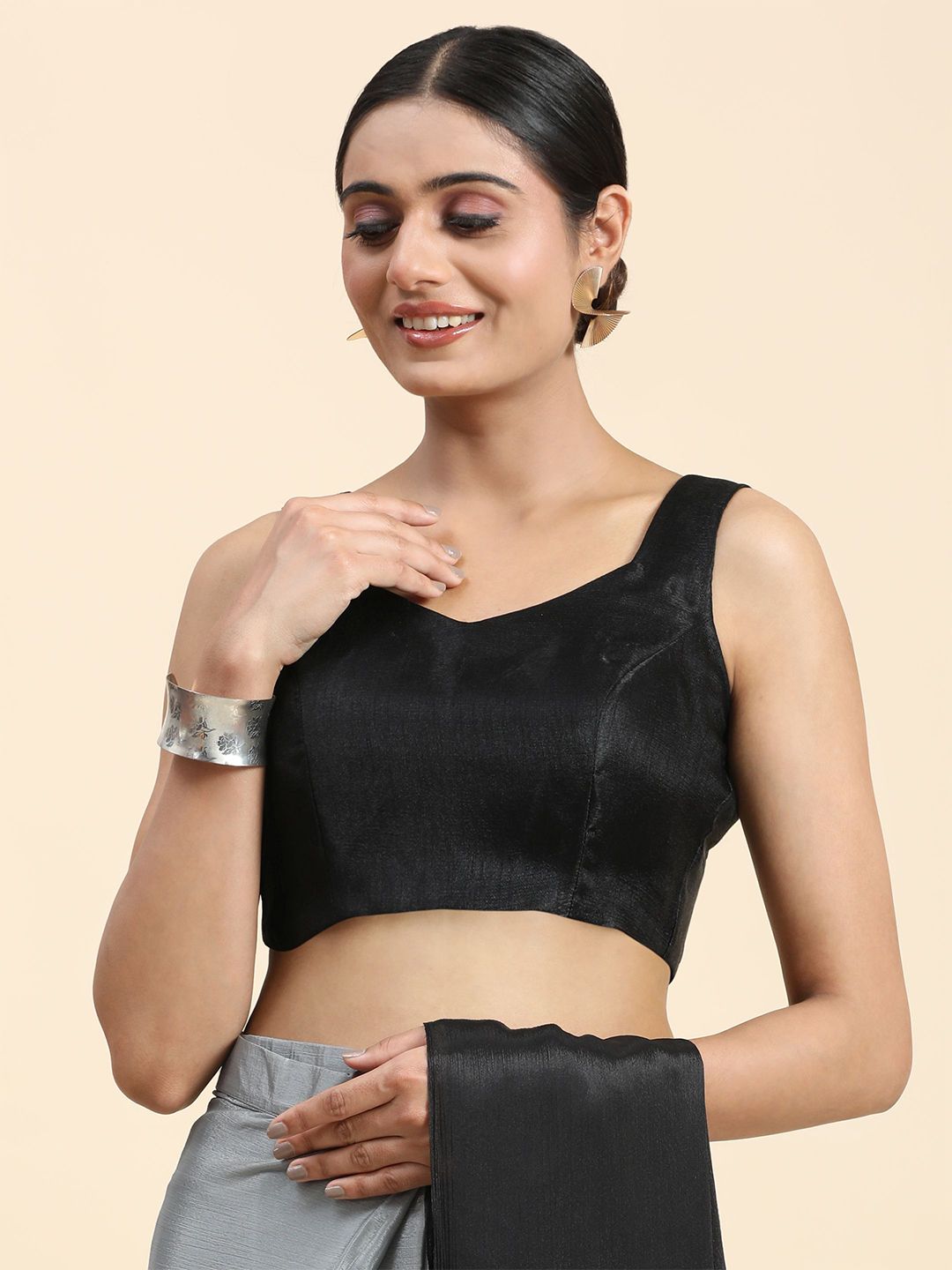 Grey & Black Ombre Poly Chiffon Saree – No Border – Solid